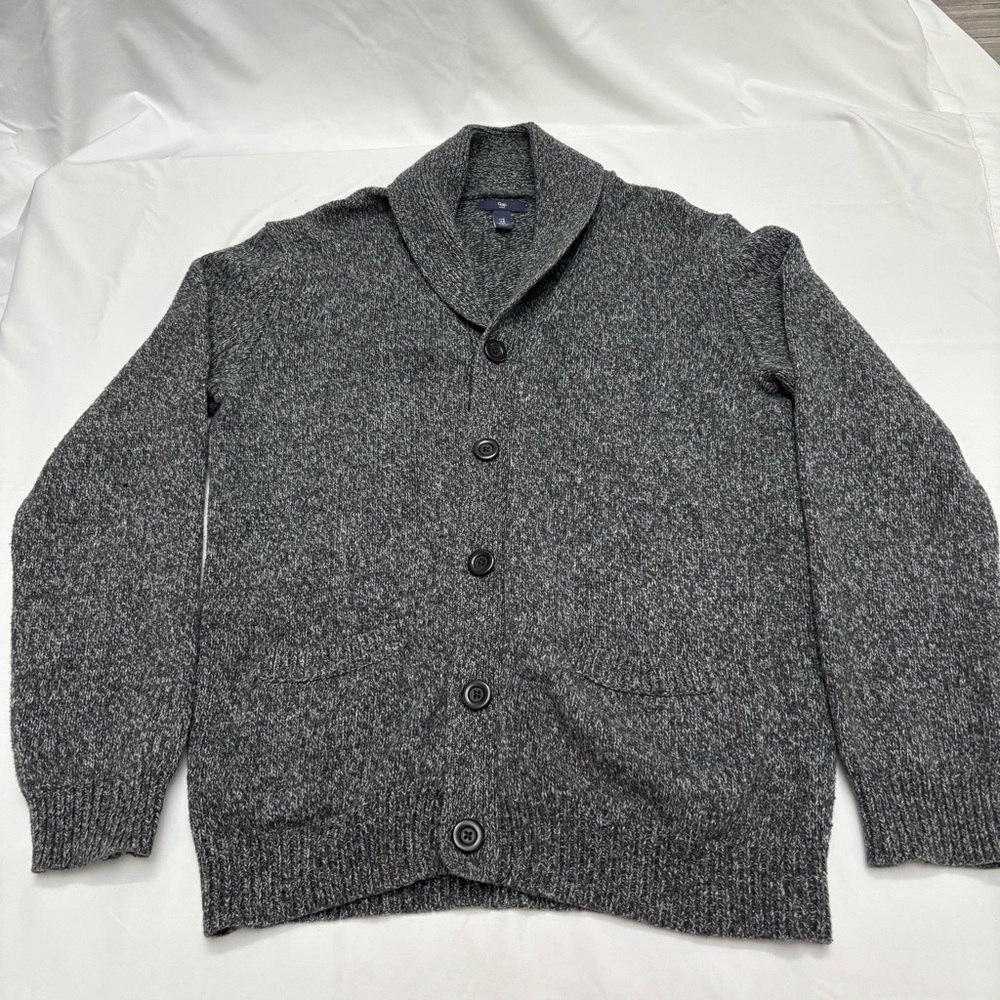 GAP Charcoal Cardigan Sweater Shawl Collar Ribbed Cuffs